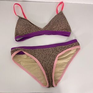Sundry Brown Leopard Print with Pink and Purple Outlining Bikini Swimsuit